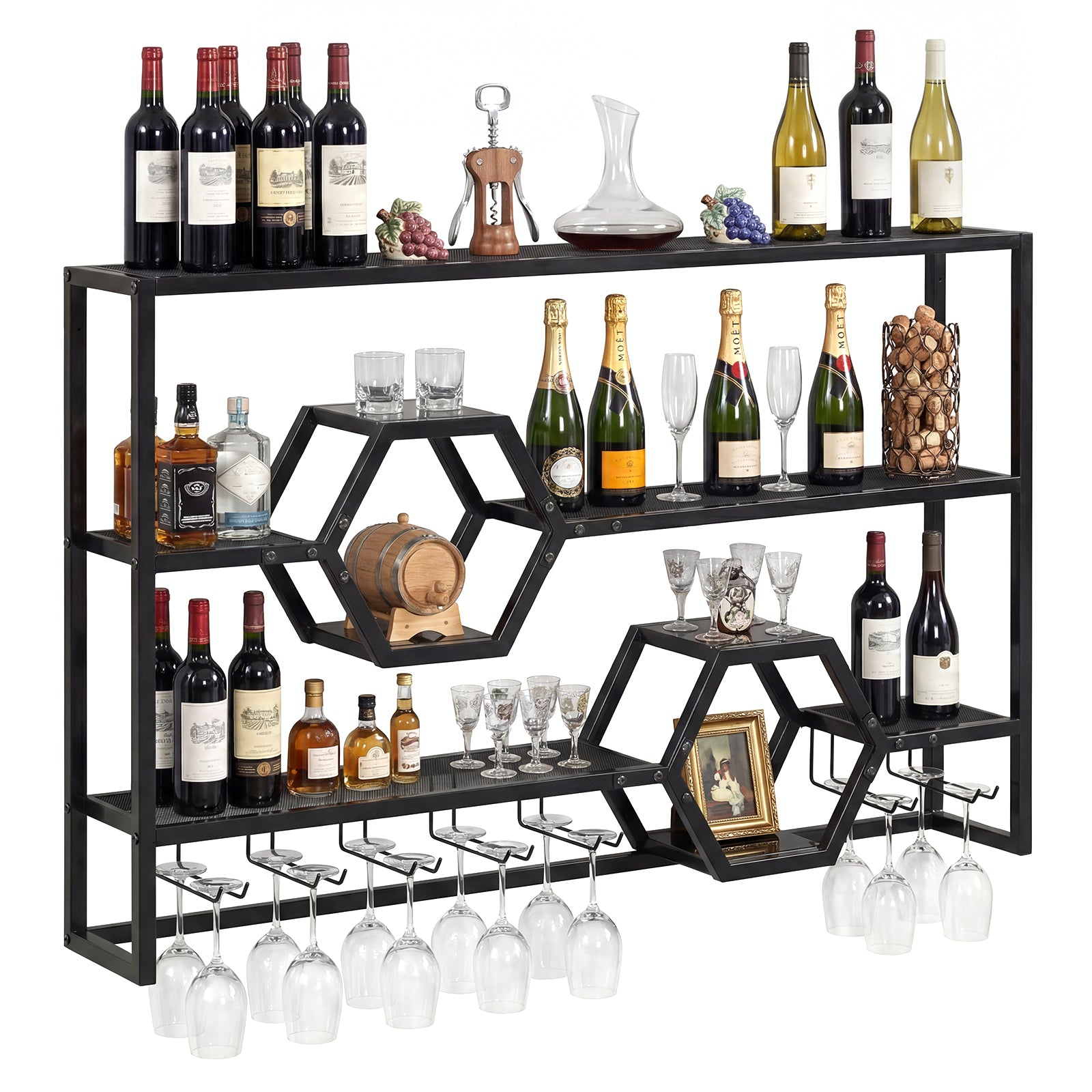 47" Wall Mounted Wine Rack w/ Glass Holder