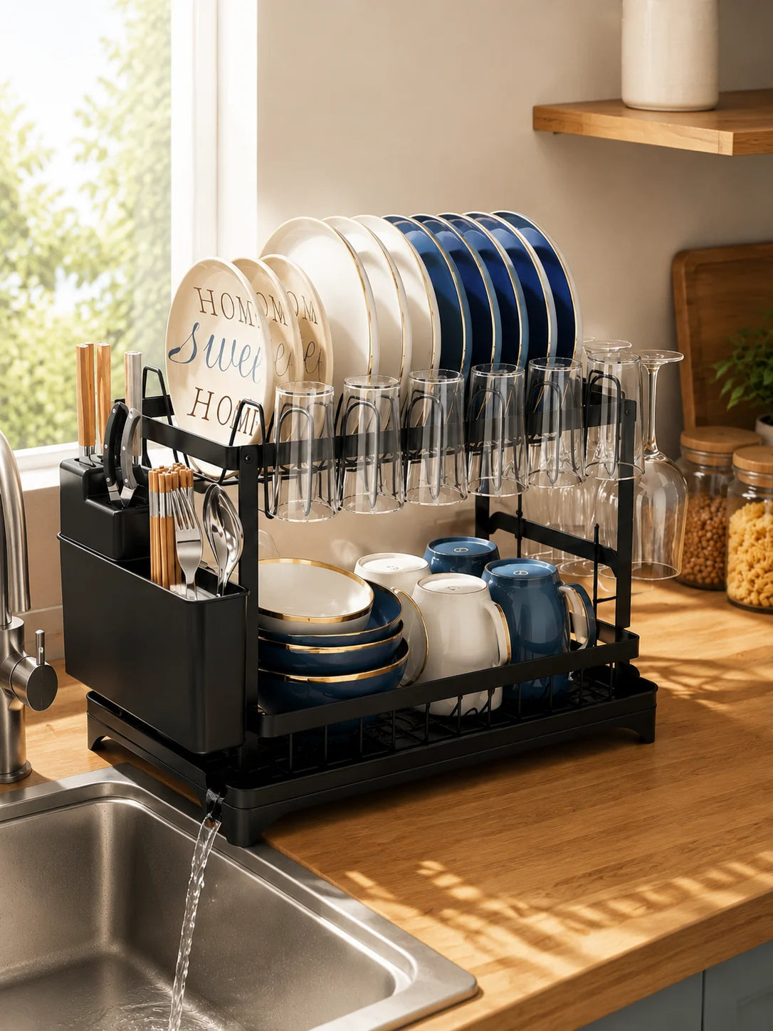 Countertop 2 Tier Black Dish Rack