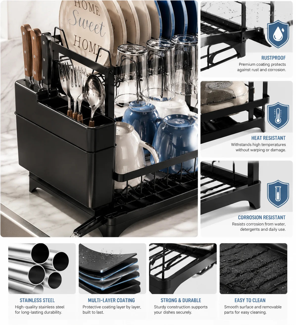 Countertop 2 Tier Black Dish Rack