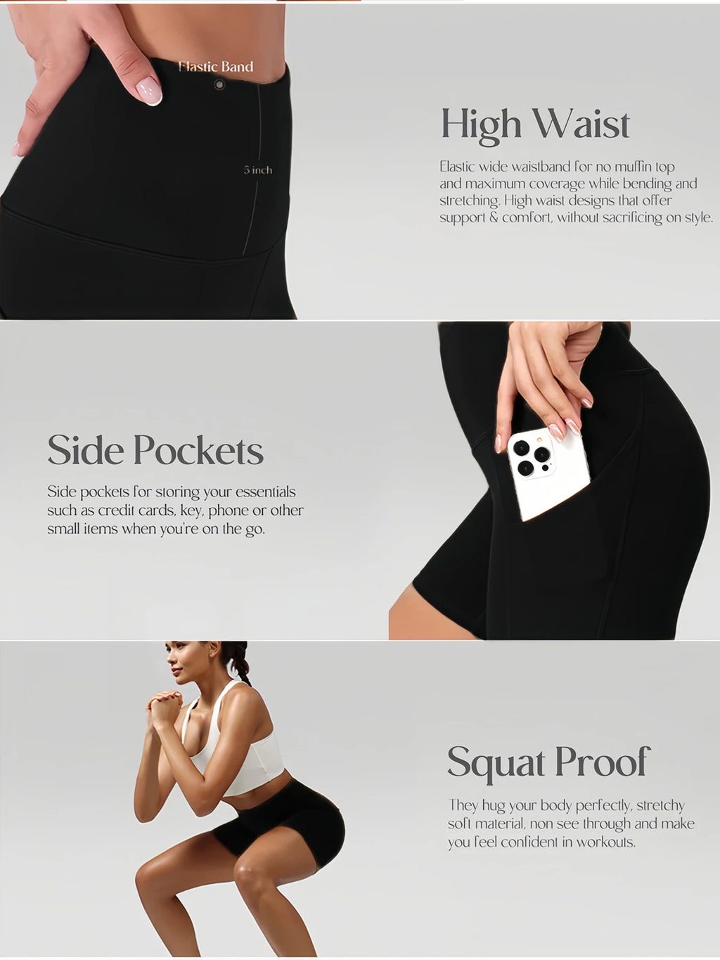 5 Pack Women's High Waisted Biker Shorts with Pockets