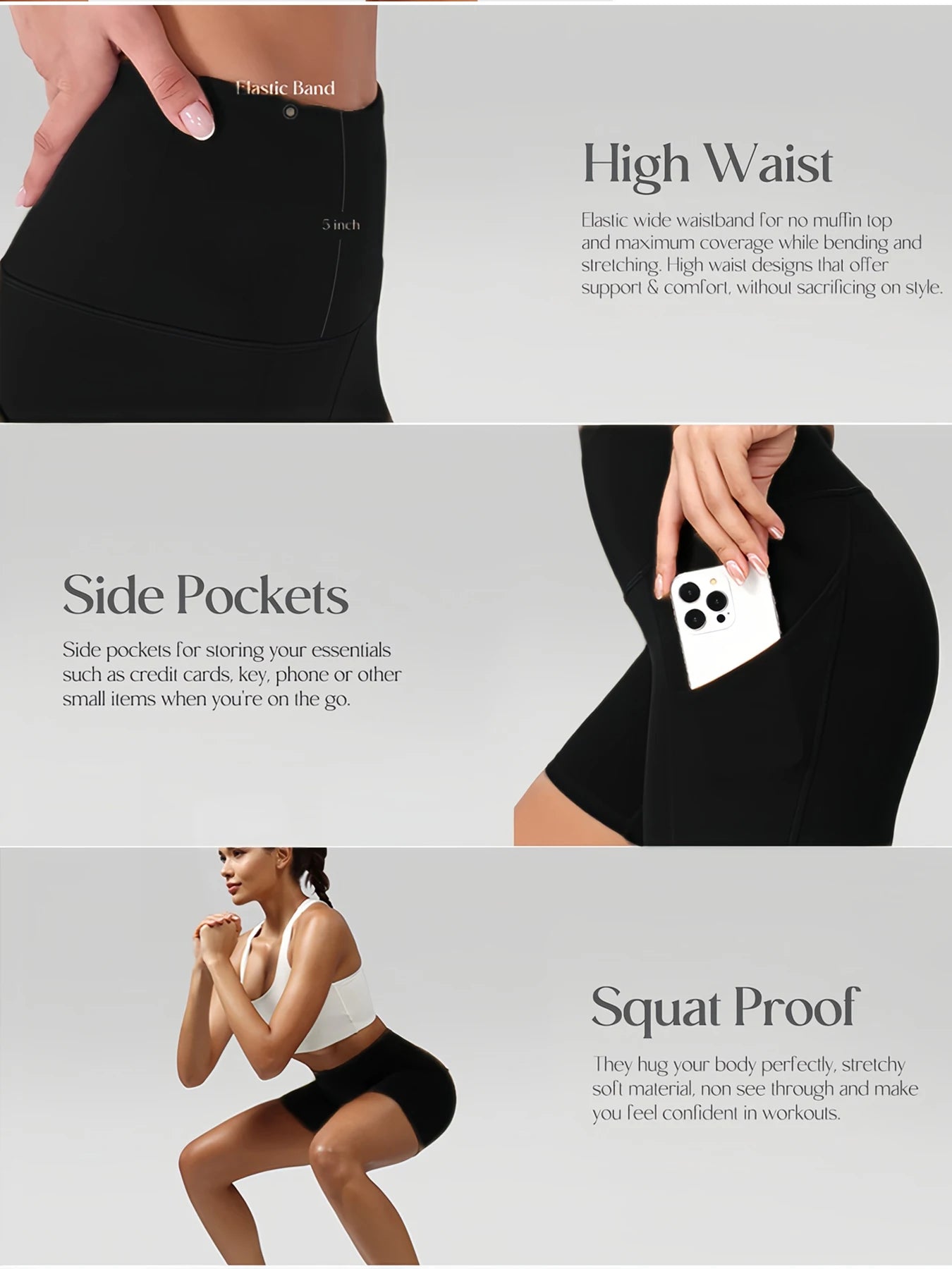 5 Pack Women's High Waisted Biker Shorts with Pockets