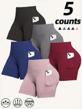 5 Pack Women's High Waisted Biker Shorts with Pockets
