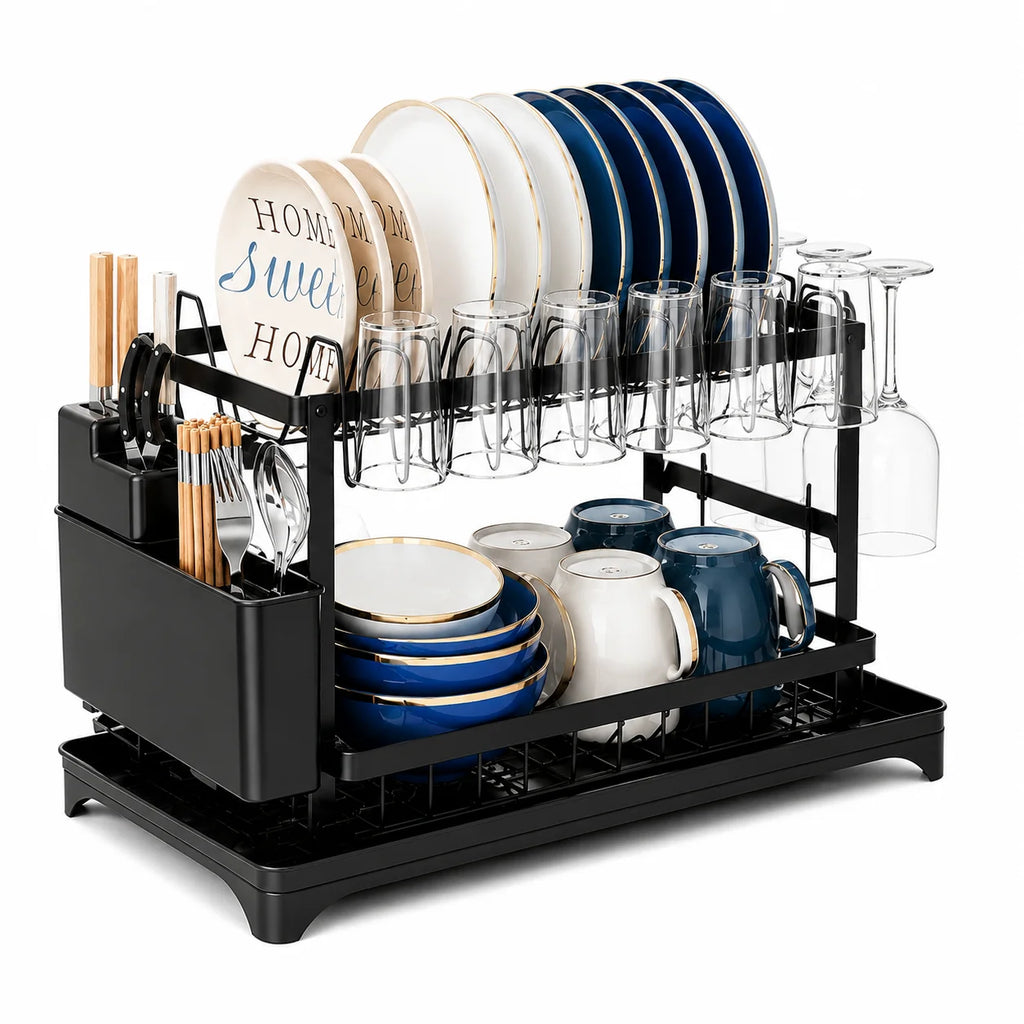 Countertop 2 Tier Black Dish Rack