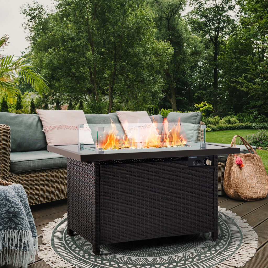 PAMAPIC  Auto-Ignition Outdoor Fire Pit Table with Glass Wind Guard 41 Inch Outdoor Table for Patio