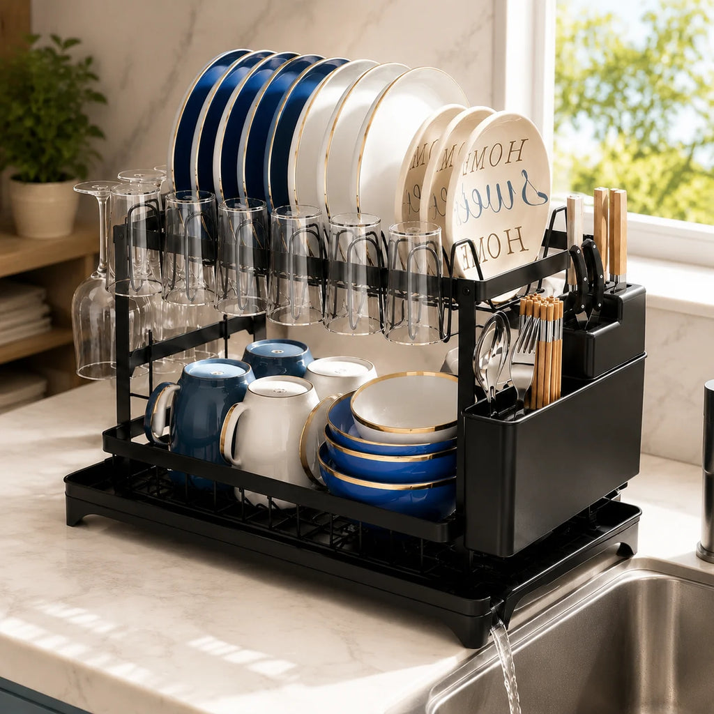 Countertop 2 Tier Black Dish Rack