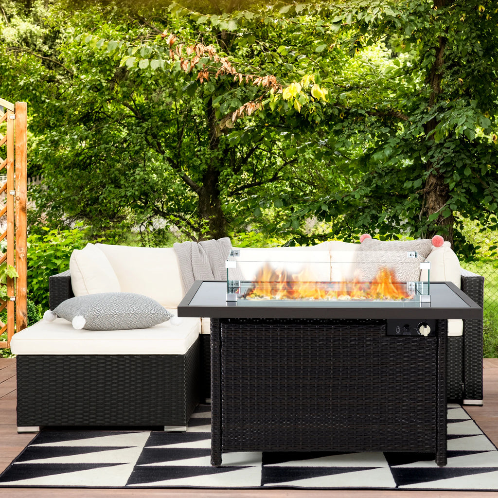 PAMAPIC  Auto-Ignition Outdoor Fire Pit Table with Glass Wind Guard 41 Inch Outdoor Table for Patio