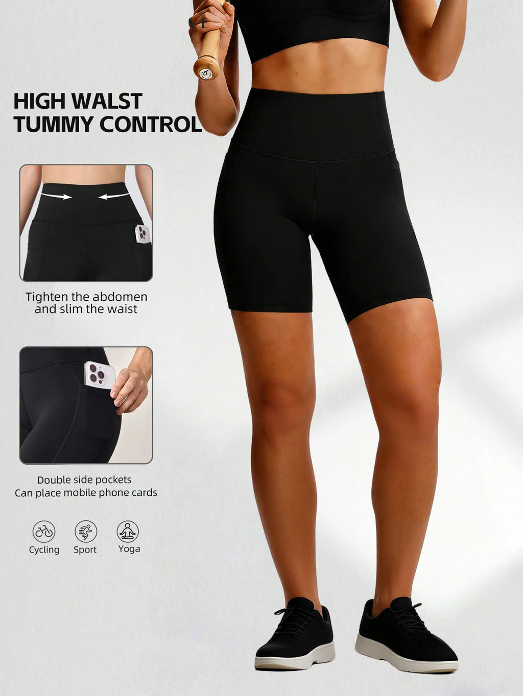 5 Pack Women's High Waisted Biker Shorts with Pockets