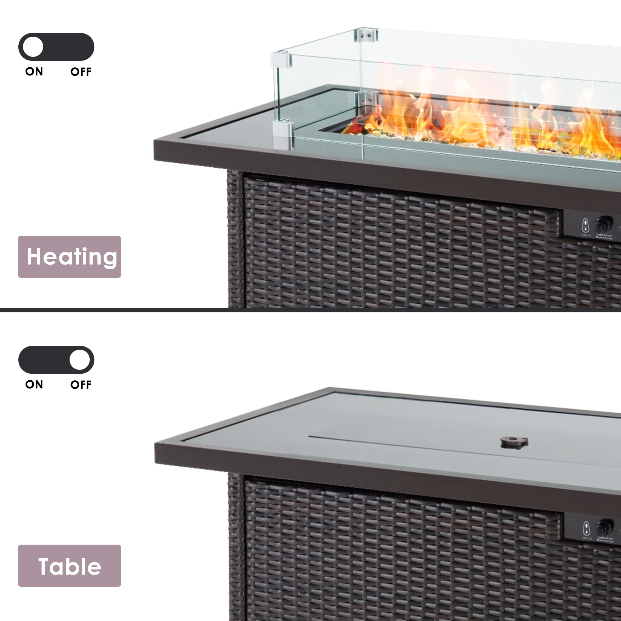 PAMAPIC  Auto-Ignition Outdoor Fire Pit Table with Glass Wind Guard 41 Inch Outdoor Table for Patio