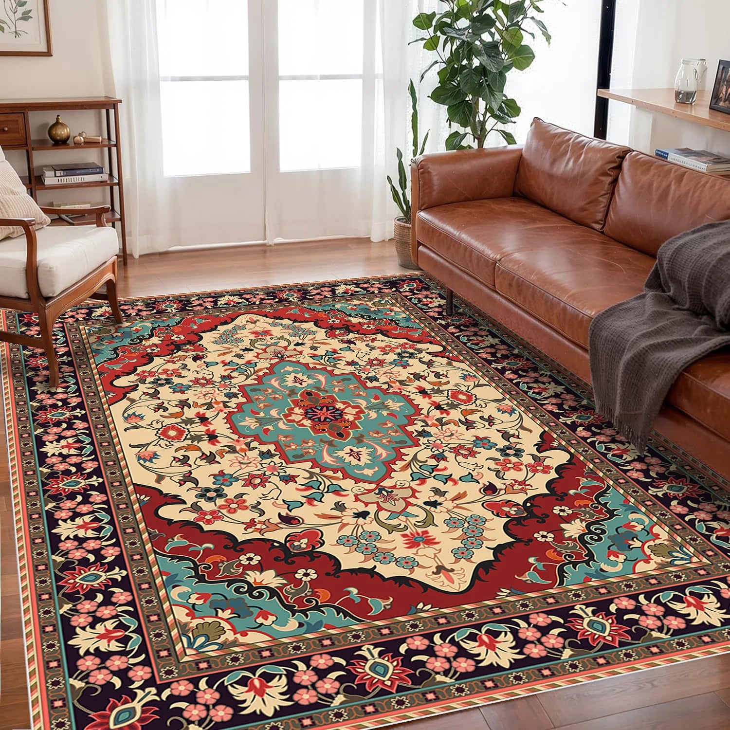 VIKAMA Bohemian Vintage Rug - Stain-Resistant and Easy-Care Floor Mat
