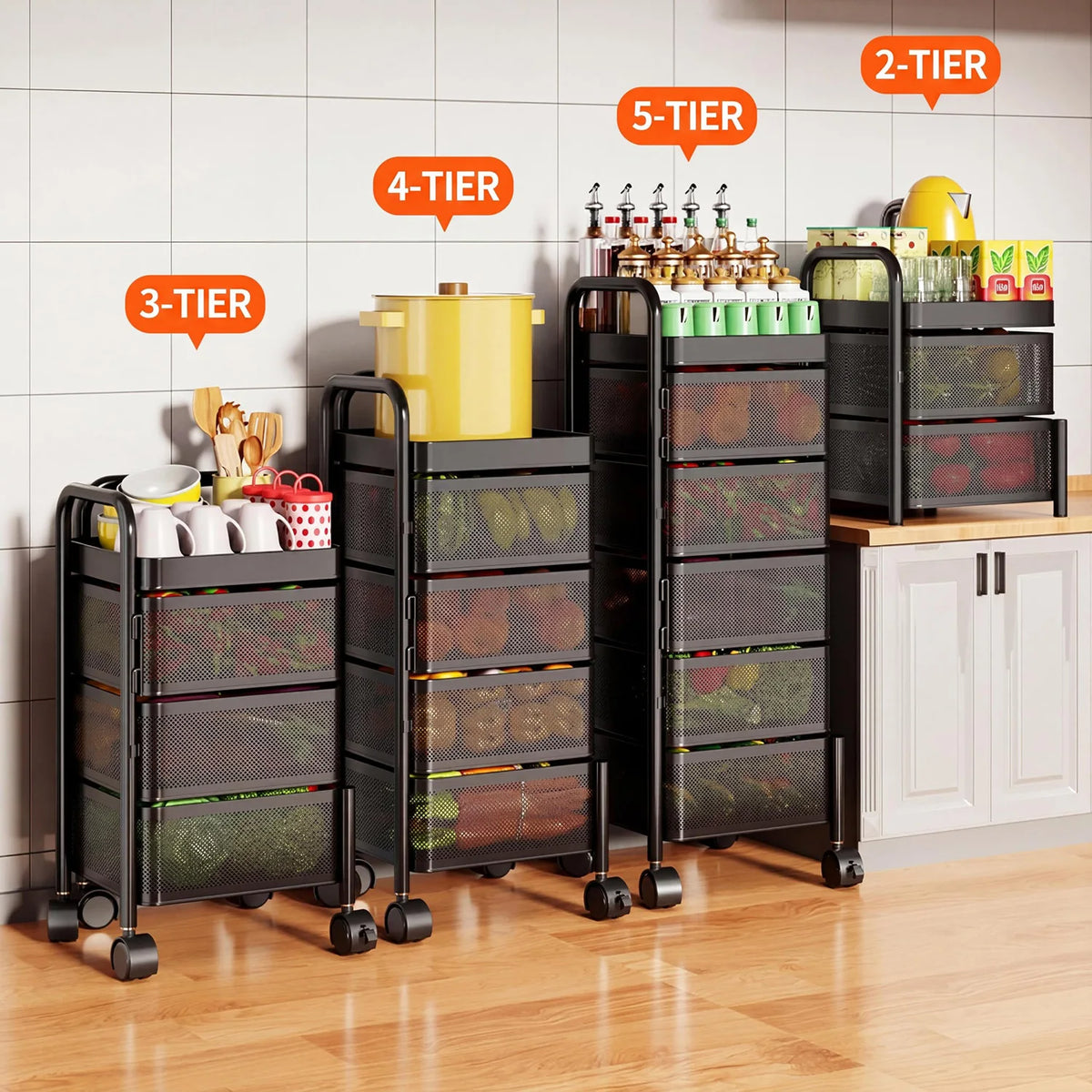 4/5-Tier Thickened Carbon Steel Rotating Storage Cart With Wheels