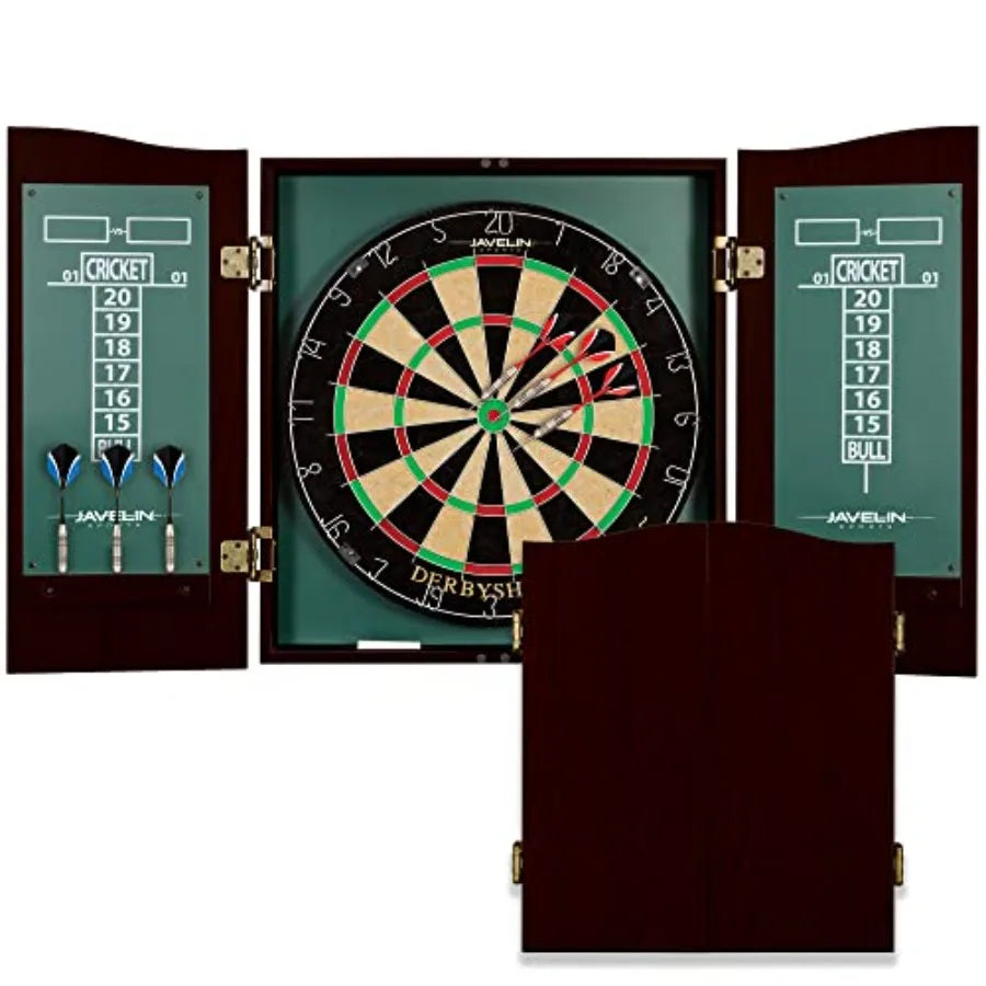 Dart Board Cabinet with 6 Deluxe Steel Tip Darts