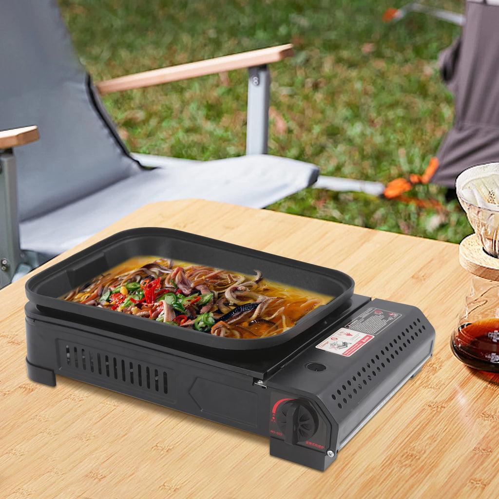 Portable Butane Gas Grill with Non-Stick Tempered Glass Lid for Kitchen