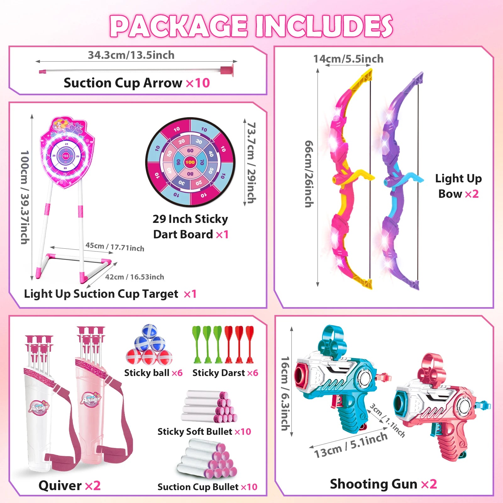 VATOS Night Light Bow & Arrow, Guns, and Archery Stand Target Board. Indoor and Outdoor Game for Girls