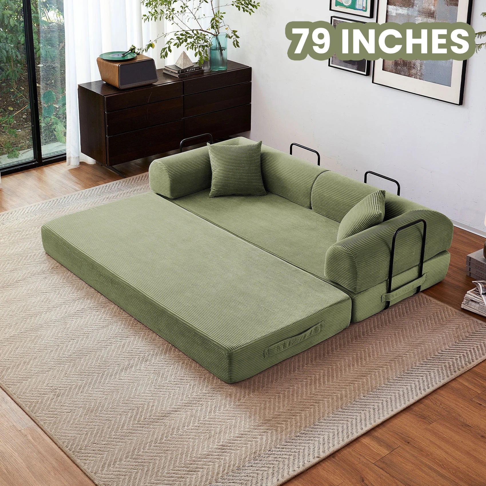 79'' Boneless Couch Convertible Futon Sleeper Sofa with L-Shaped Armrests