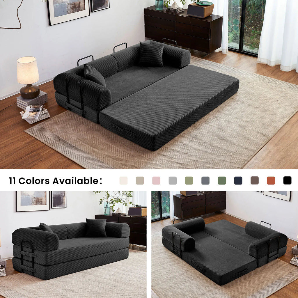 79'' Boneless Couch Convertible Futon Sleeper Sofa with L-Shaped Armrests