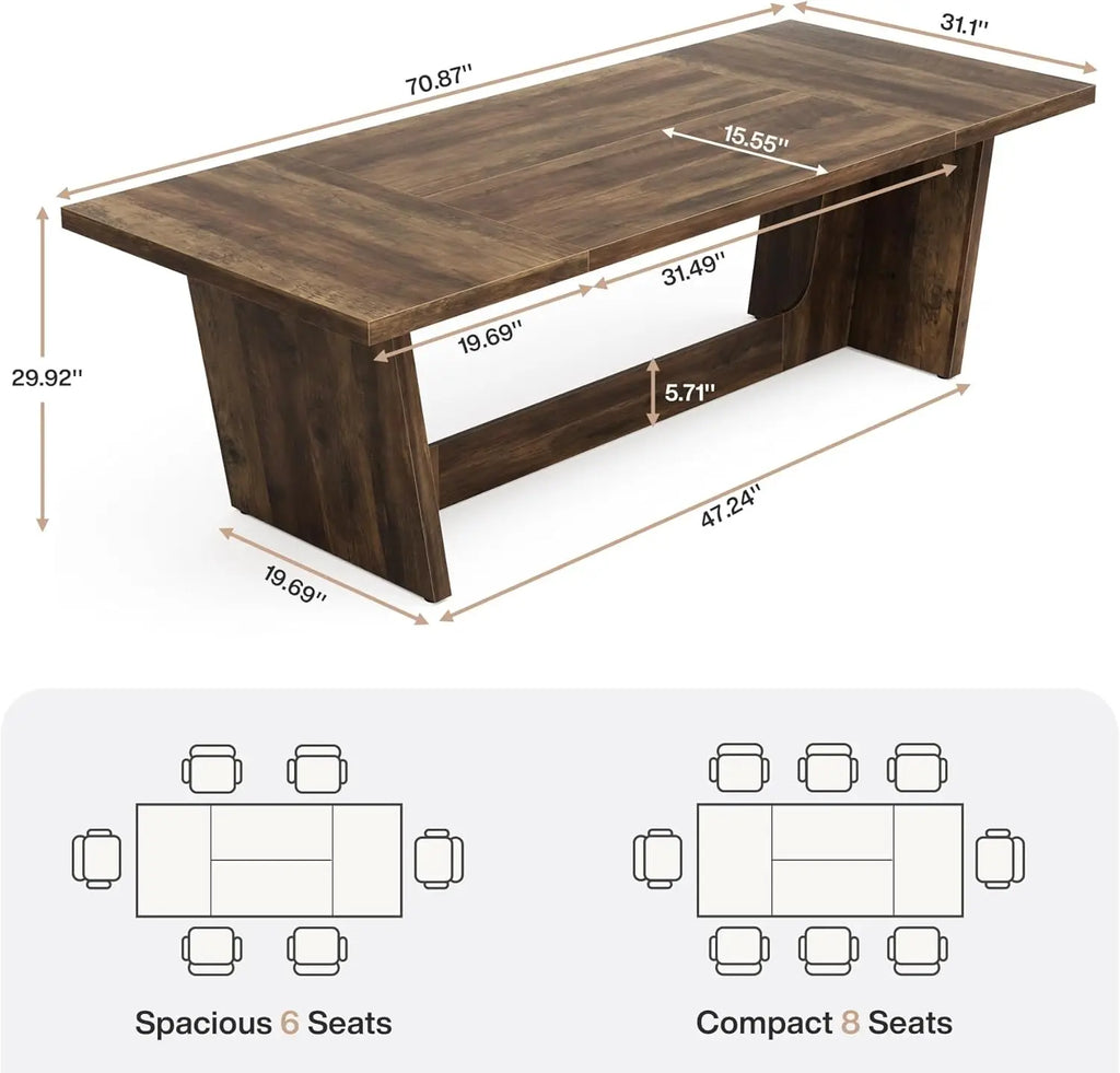 Rectangular Farmhouse Kitchen Table with Solid Pedestal