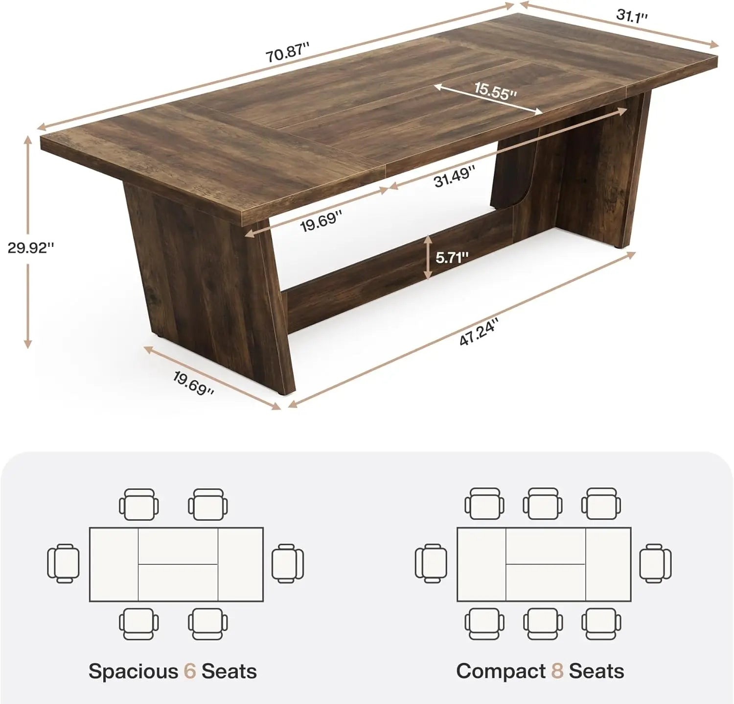 Rectangular Farmhouse Kitchen Table with Solid Pedestal