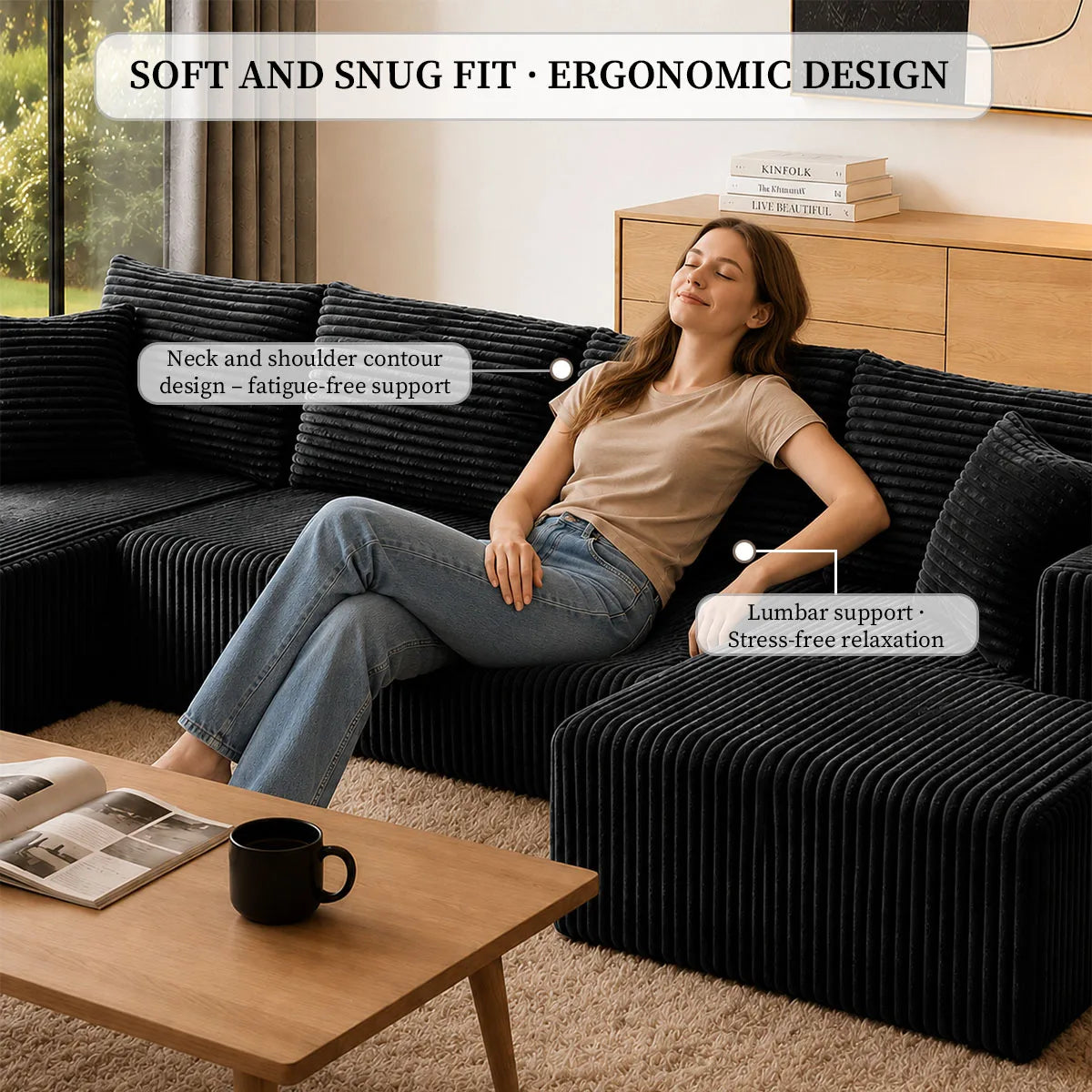 132in Modular U-Shaped Sectional Sofa with Double Chaise Lounges, 8-Piece Corduroy Oversized Pit Couch, Seats 6