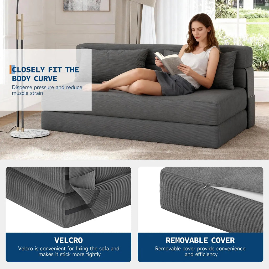 4-in-1 Folding Corduroy Sofa Bed with Pillow