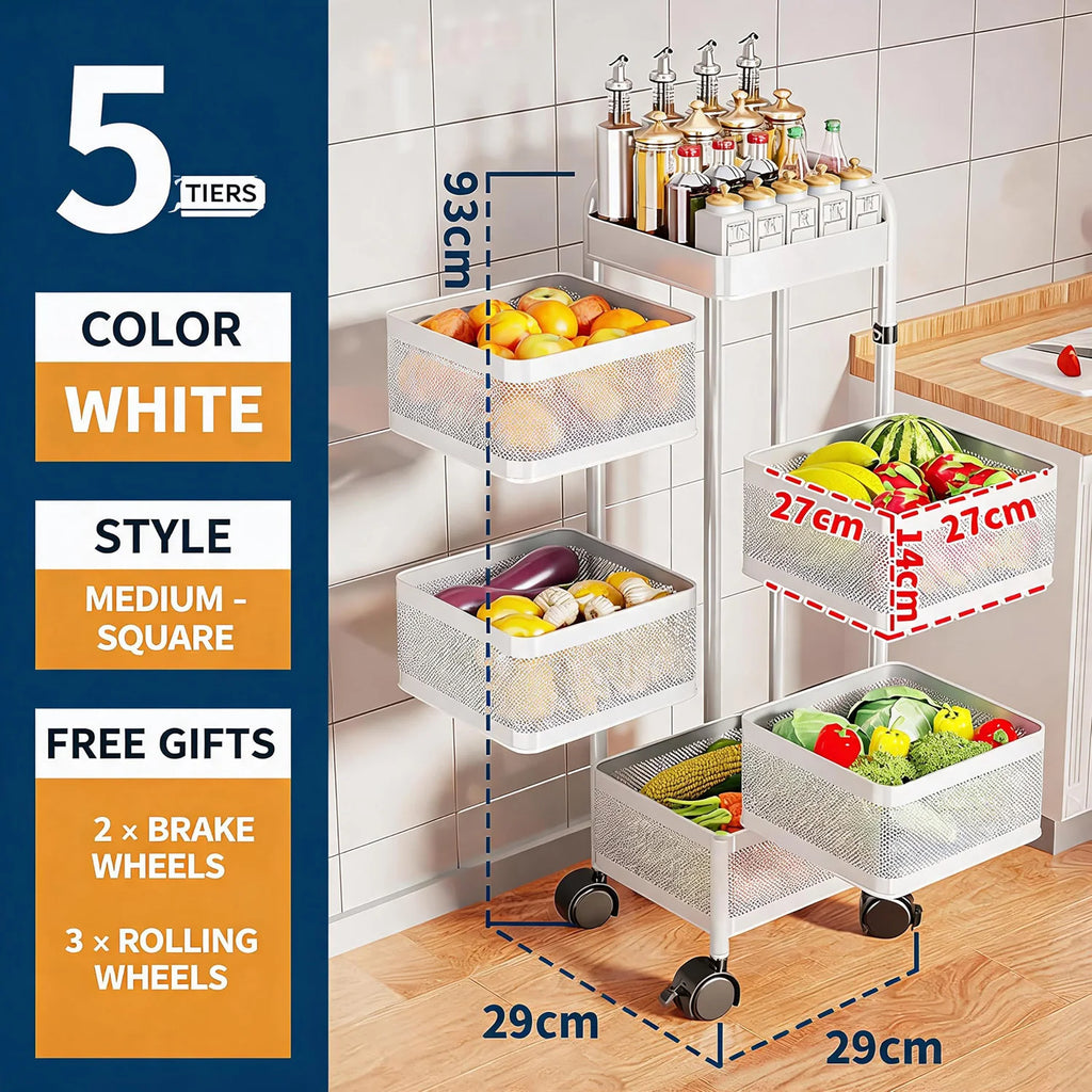 4/5-Tier Thickened Carbon Steel Rotating Storage Cart With Wheels