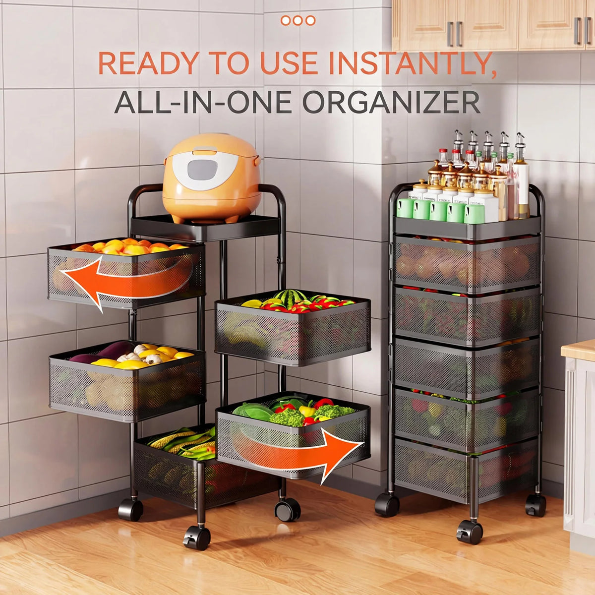 4/5-Tier Thickened Carbon Steel Rotating Storage Cart With Wheels