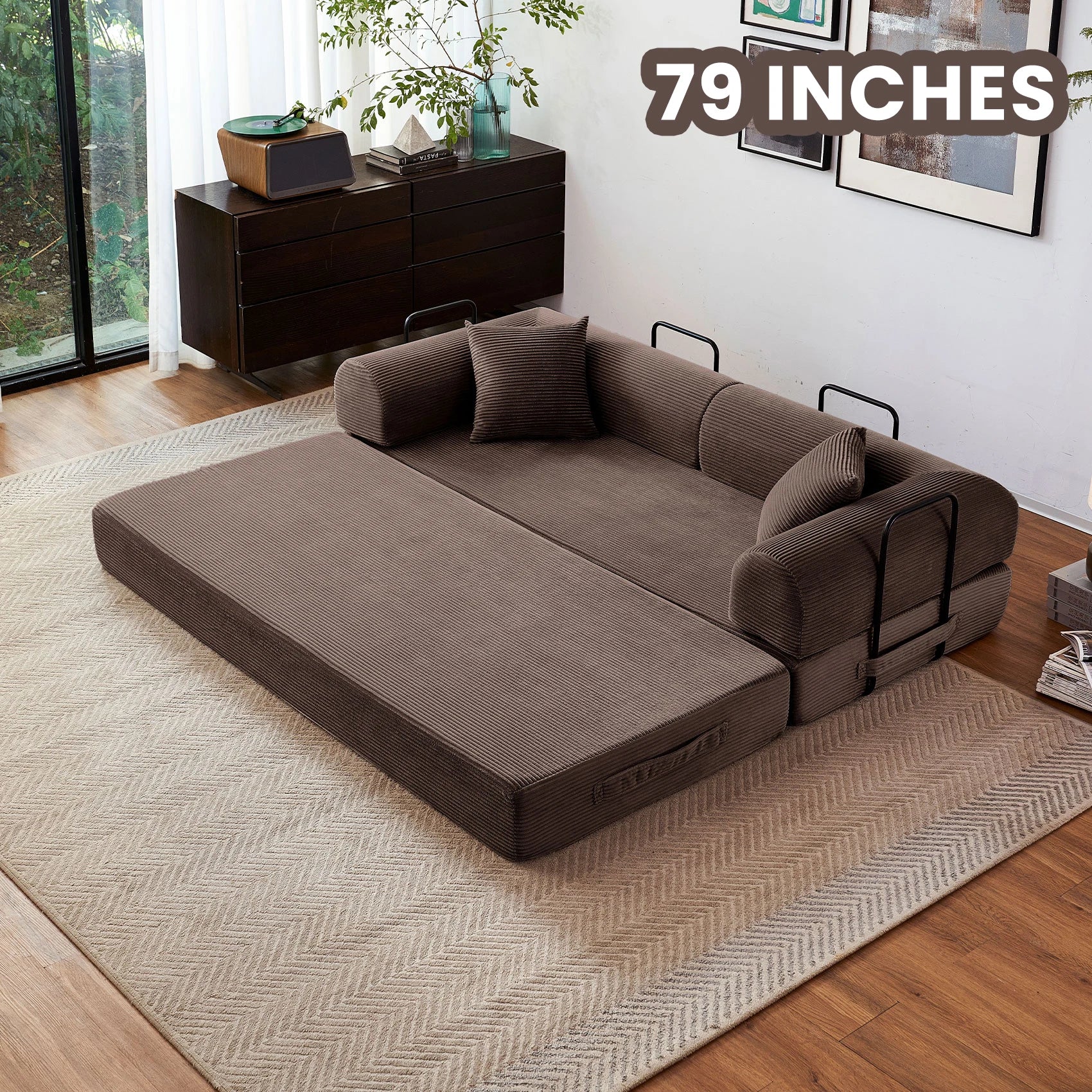 79'' Boneless Couch Convertible Futon Sleeper Sofa with L-Shaped Armrests