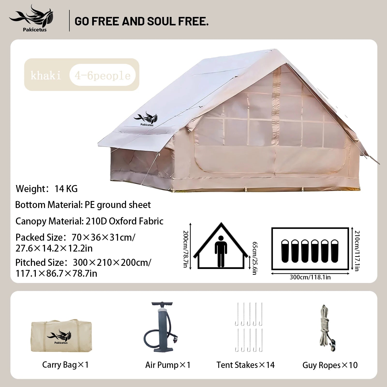 Pakicetus Waterproof Quick Setup Inflatable Camping Tent for 4-8 Persons with Carry Bag
