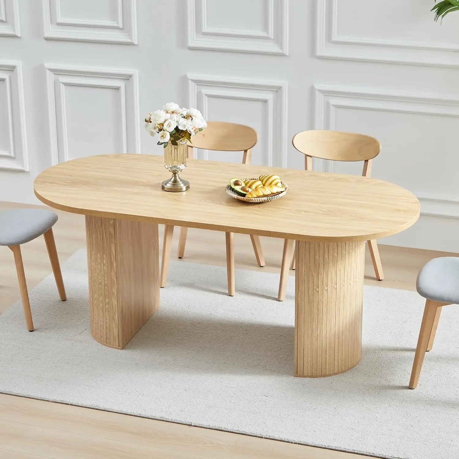 41-78" Modern Oval Extendable Dining Table with Stylish Fluted Base for 4-8 People