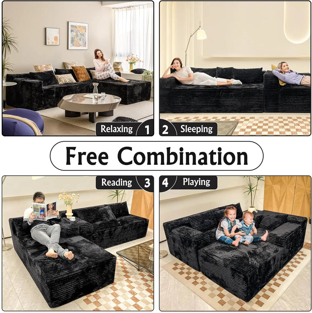 Corduroy Sectional Couch with L-Shape Chaise
