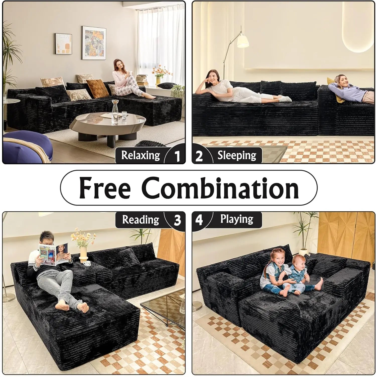 Corduroy Sectional Couch with L-Shape Chaise