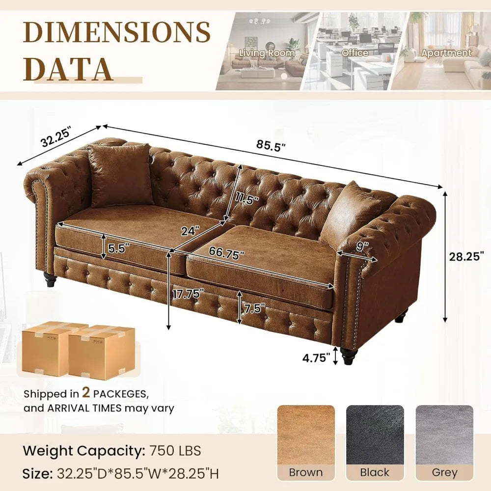 85.5"W Chesterfield Couch with Nailhead Trim