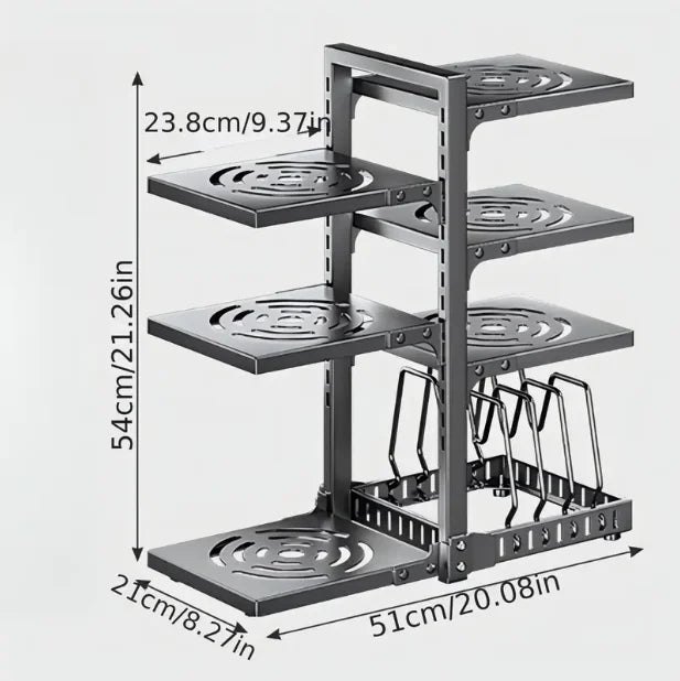 Adjustable Height Layer Stainless Steel Kitchen Storage Rack, Black
