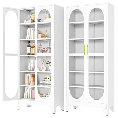 71" Curio  Cabinet with Glass Door with 4 Adjustable Shelves
