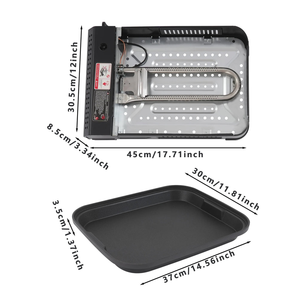 Portable Butane Gas Grill with Non-Stick Tempered Glass Lid for Kitchen