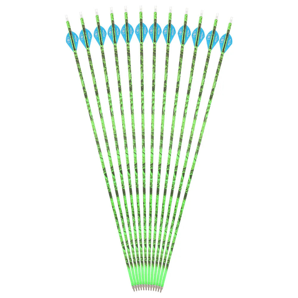 Archery Arrows 30 Inch Camo Mixed Carbon Spine 500 ID6.2mm with Rubber Vanes for Hunting