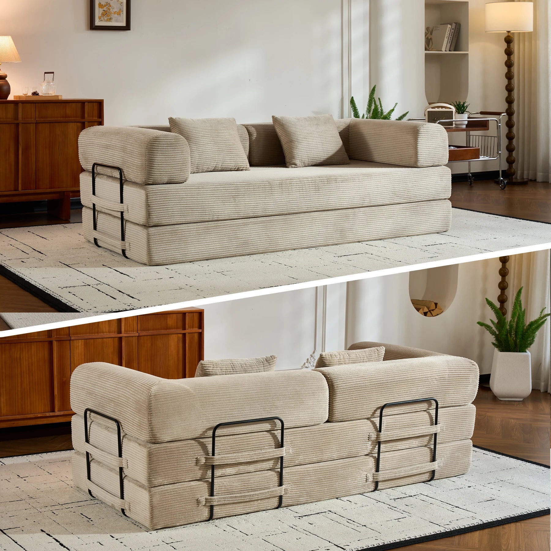 Oversized Corduroy Convertible Futon Bed and Loveseat for Small Spaces