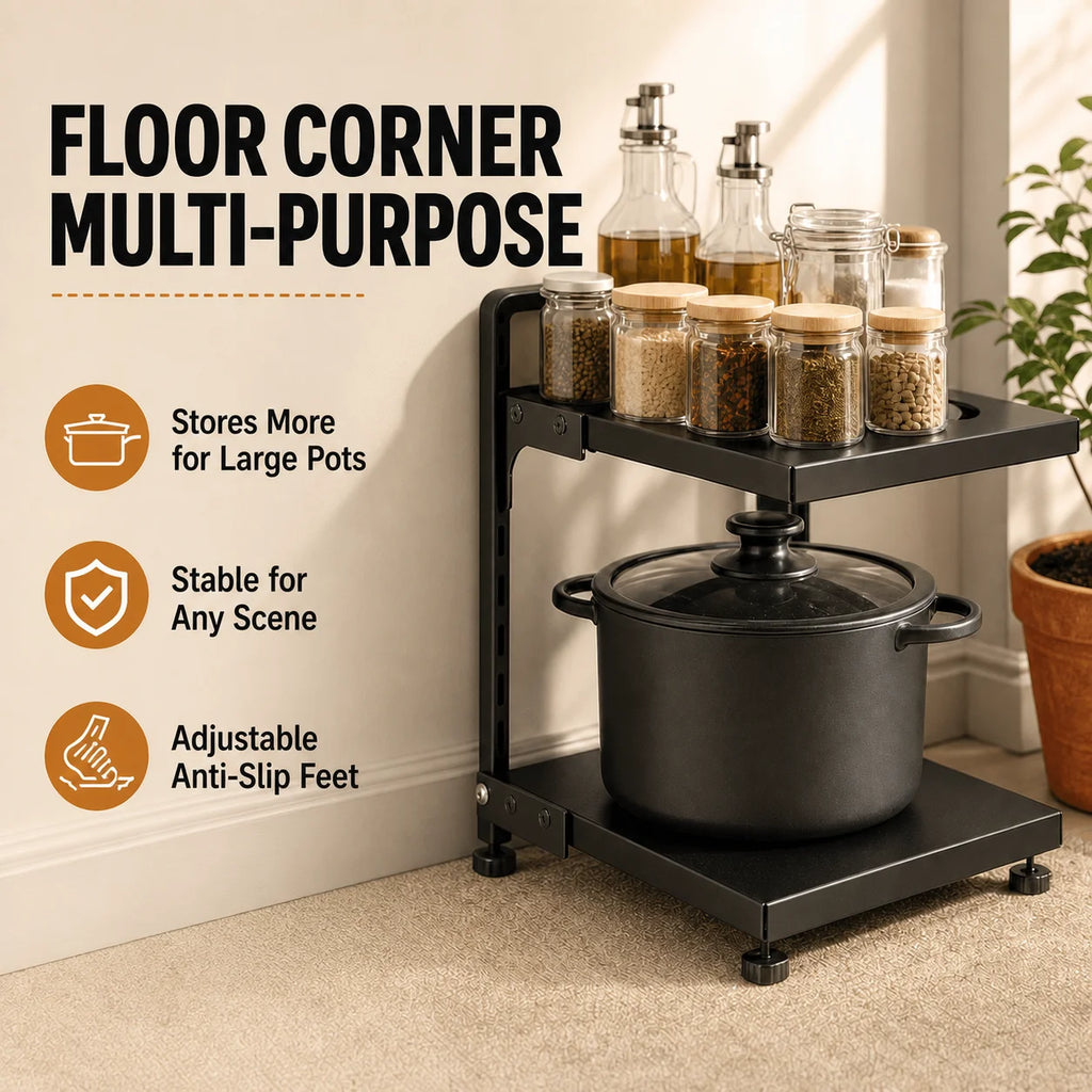 Adjustable Stainless Steel Kitchen Storage Rack .Black