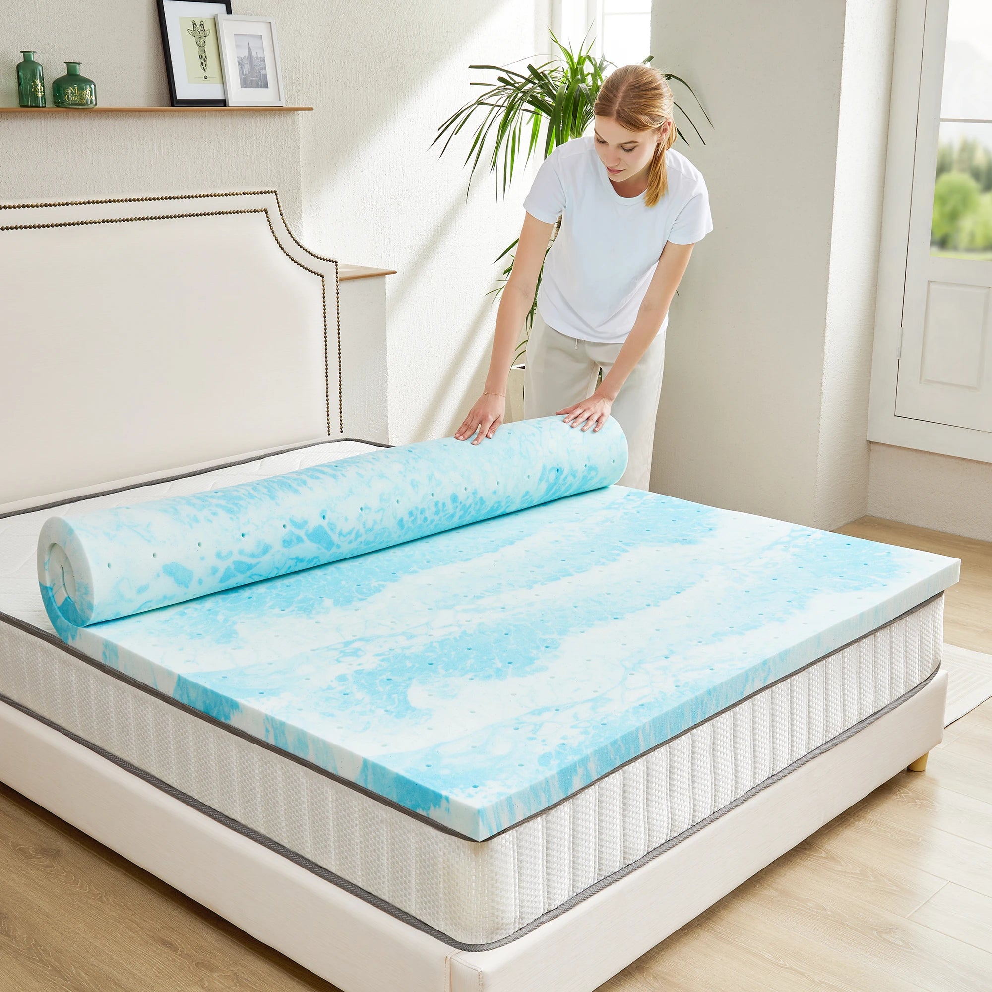 JHK Full Size 2" Gel Memory Foam Mattress Topper Cooling and Breathable