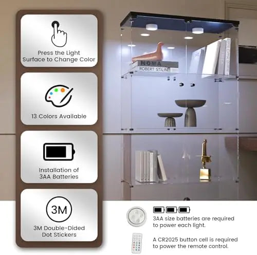 Curio Cabinet with White LED Lights, and 4 Shelves with 2 Doors