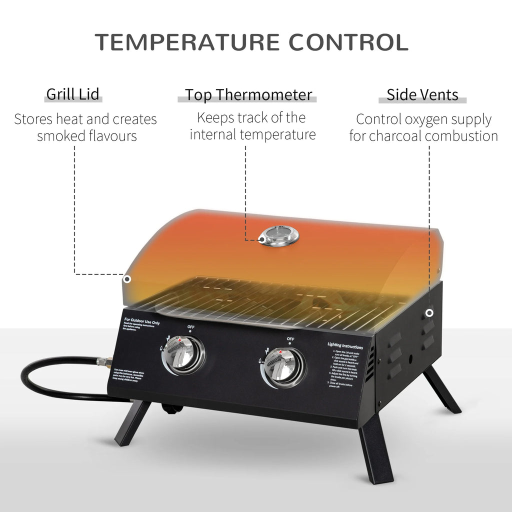 Outsunny 2 Burner Propane Gas Grill Portable with Foldable Legs