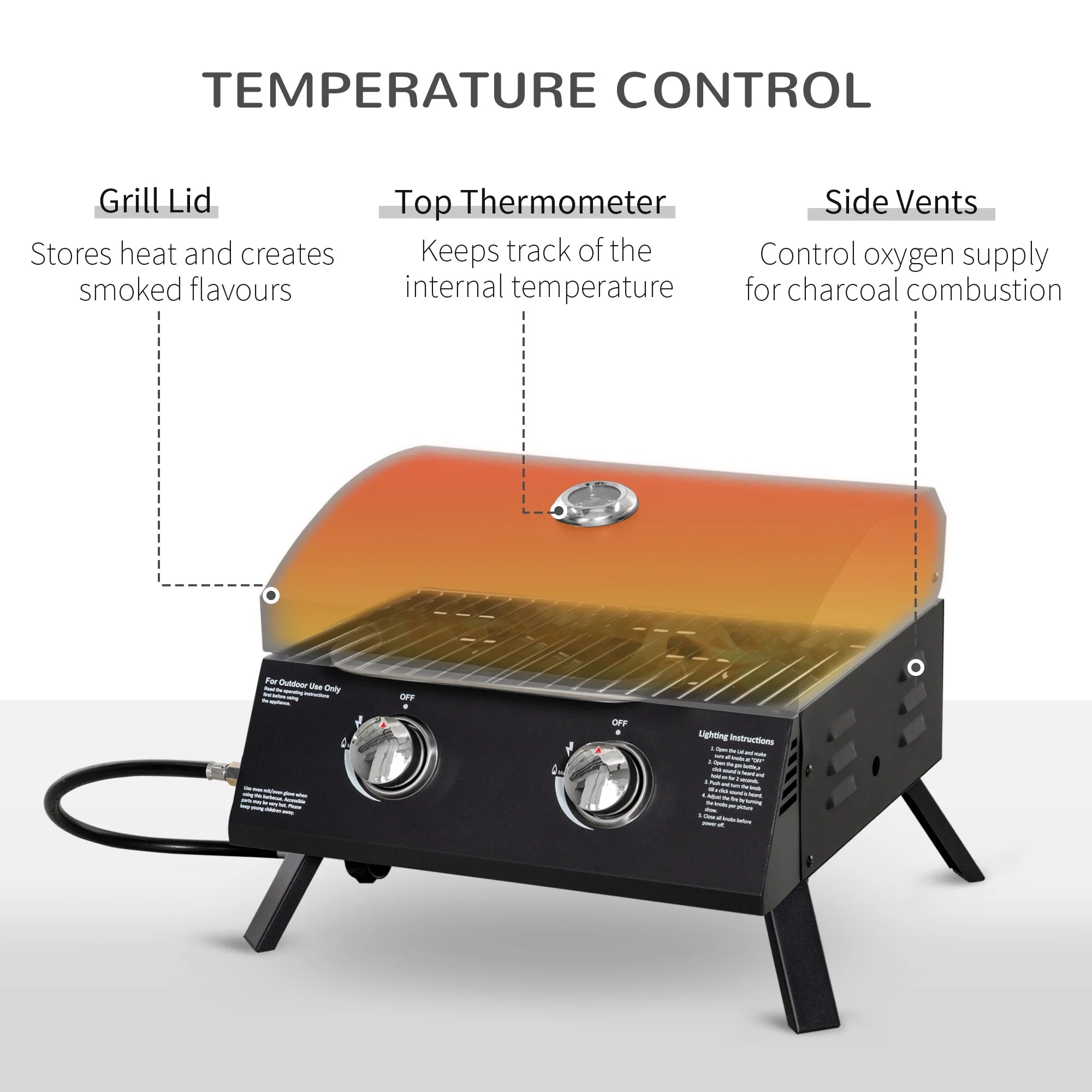Outsunny 2 Burner Propane Gas Grill Portable with Foldable Legs