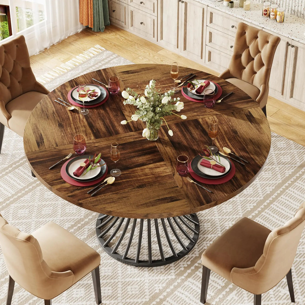 Tribesigns 47" Wooden Round Dining Table with Metal Base for 4-6 People