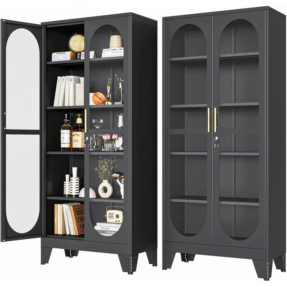 71"Curio Cabinet with Glass Doors, 4 Adjustable Shelves