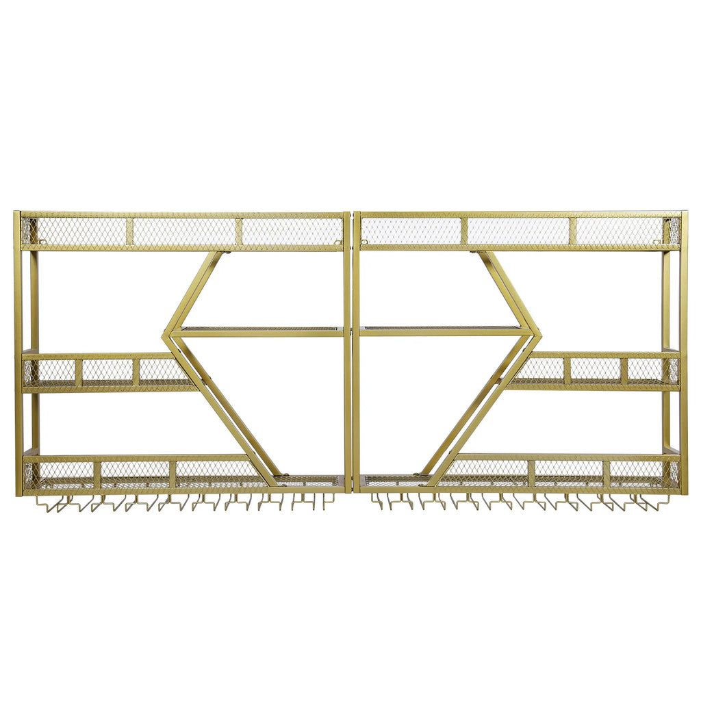 Metal Wine Bottles Display Storage Shelf with Glass Holder