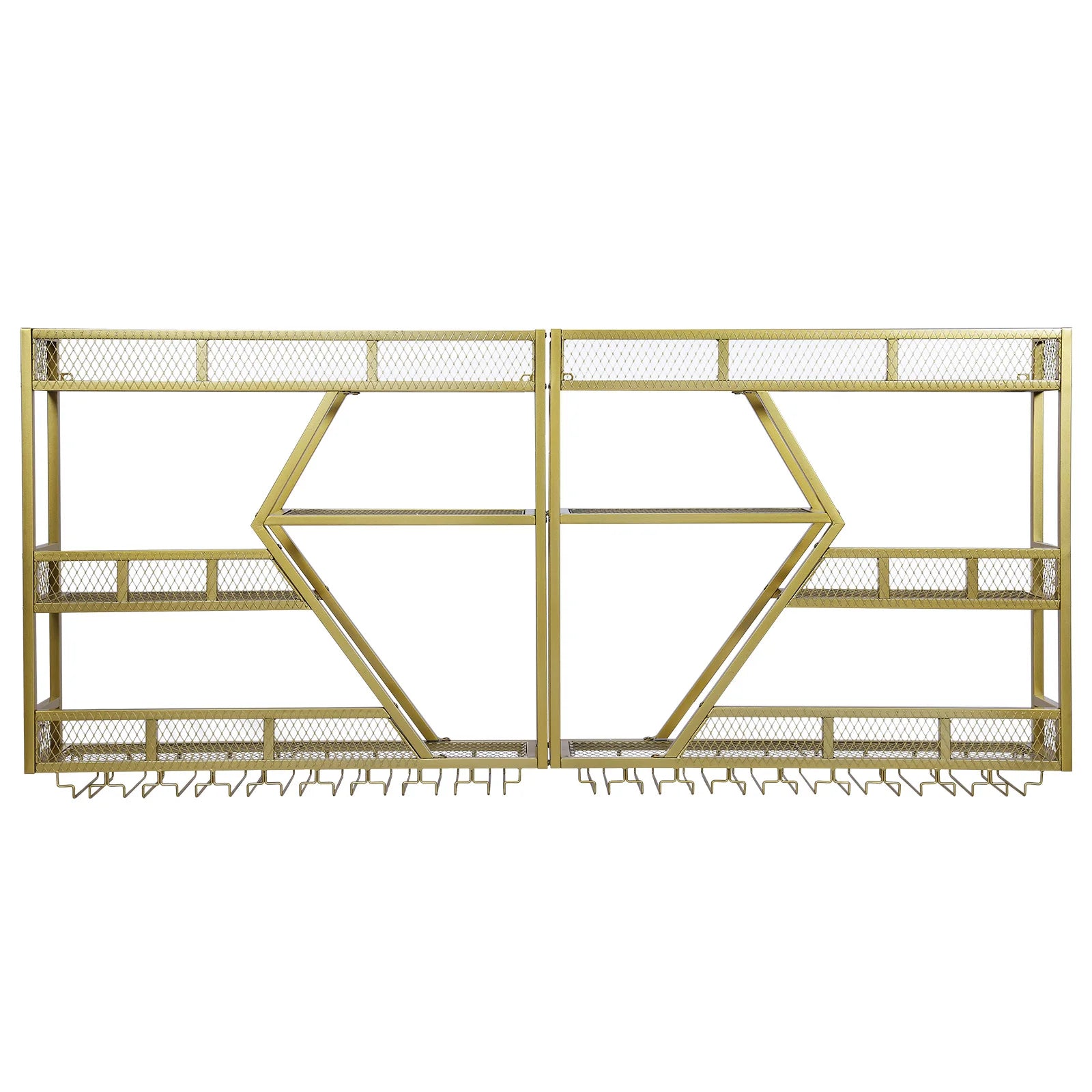 Metal Wine Bottles Display Storage Shelf with Glass Holder