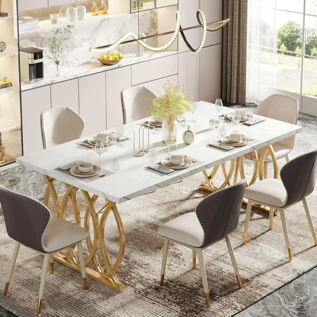 63" Modern Faux Marble Rectangular Dining Table for 4-6 People