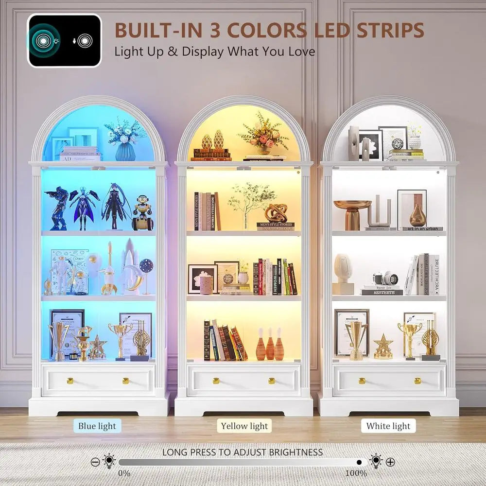 72" Tall Curio Cabinet with Human Sensor Lights, 4-Tier Display Case