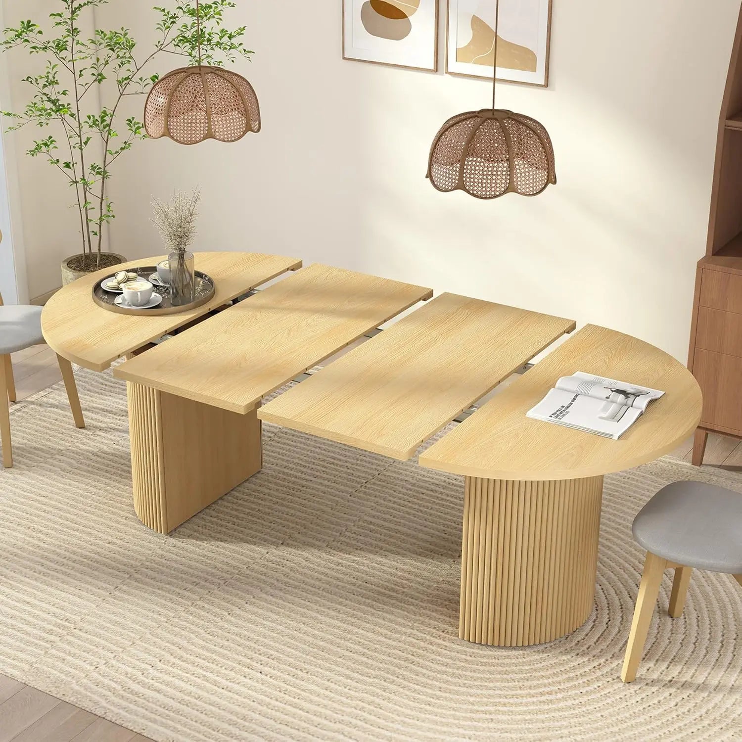 41-78" Modern Oval Extendable Dining Table with Stylish Fluted Base for 4-8 People