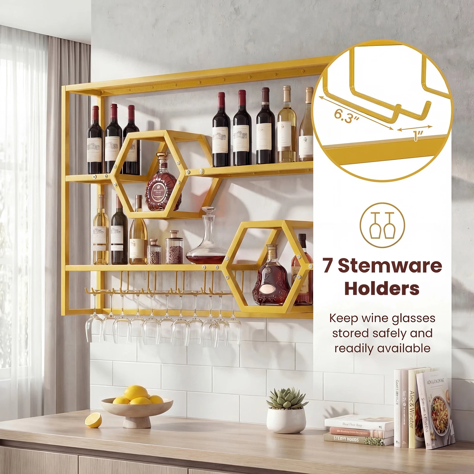 47" Wall Mounted Wine Rack w/ Glass Holder