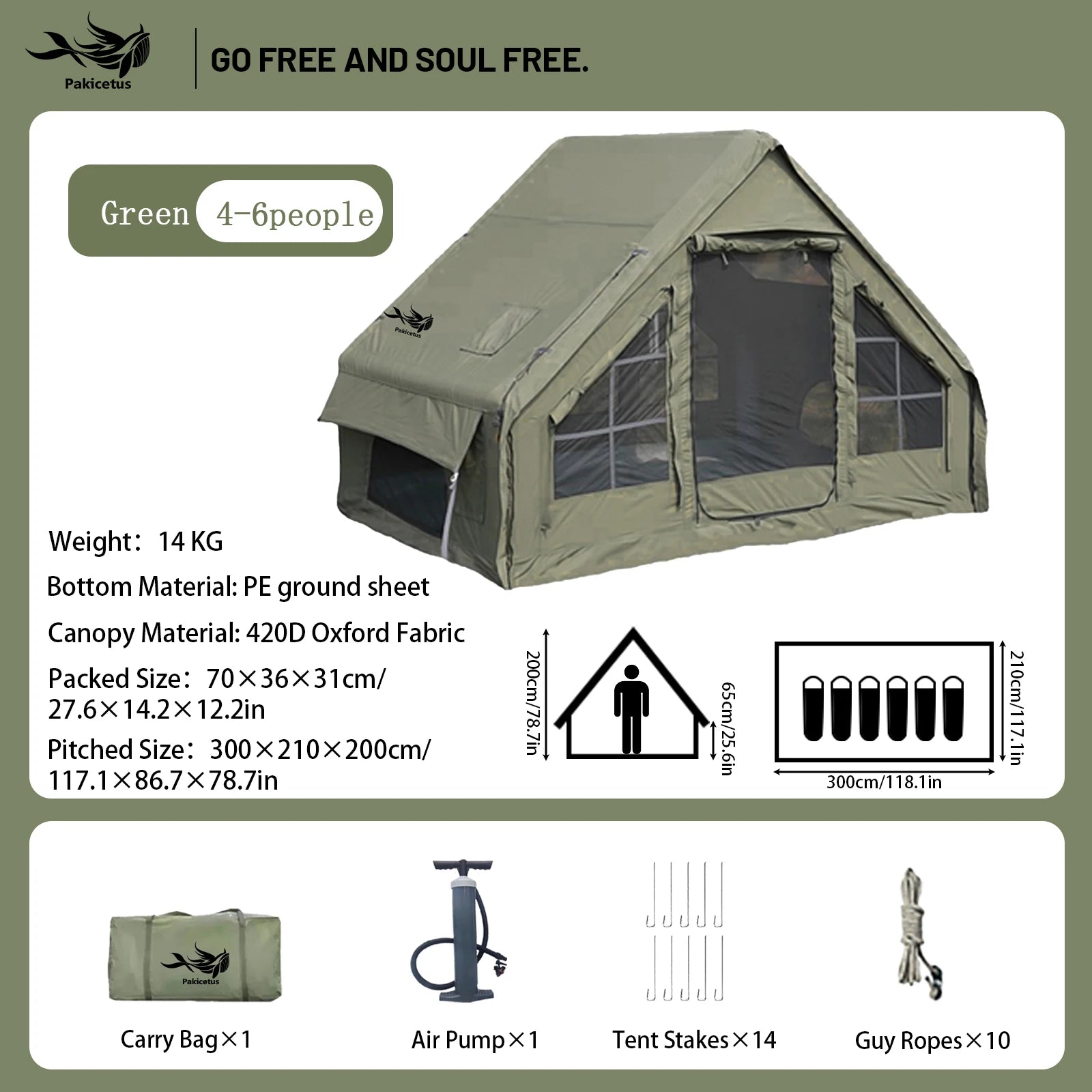 Pakicetus Portable Air Tent with Carry Bag for 4-8 Persons